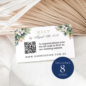 Tarjeta de presentación con código QR RSVP DESCARGA INSTANTÁNEA Tarjeta de respuesta para boda navideña, tarjeta de respuesta para boda moderna, tarjeta de respuesta con código QR, arreglos florales navideños - EP002