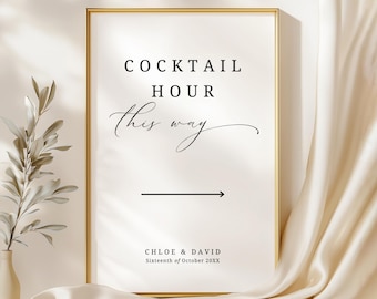 Cocktail Hour Welcome Sign, This Way Direction Arrow, Wedding Reception Bar Signage, Signature Drinks, Minimalist, INSTANT DOWNLOAD - EP100