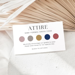 Color Palette Detail Card, INSTANT DOWNLOAD, Wedding Attire Card Template, Dress Code Details, Canva Template, Color Card, Minimalist- EP001