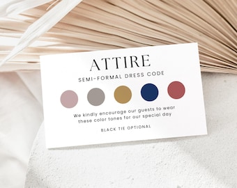 Color Palette Detail Card, INSTANT DOWNLOAD, Wedding Attire Card Template, Dress  Code Details, Canva Template, Color Card, Minimalist- EP001 - Etsy
