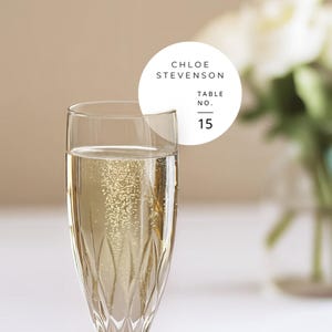 Marque-place pour flûte à champagne, TÉLÉCHARGEMENT IMMÉDIAT, étiquette de nom de verre à vin, cartes de siège cercle de faveur de mariage, cartes de visite de mariage minimaliste - EP001