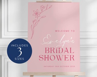 Pinkes Boho Brautparty Willkommensschild, INSTANT DOWNLOAD, Modernes Brautparty Poster, Brautbrunch Minimalist, Hot Pink - EP007