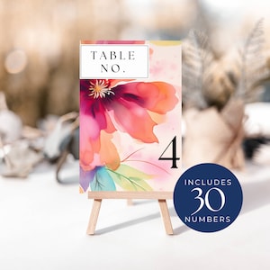 Numeri da tavolo con fiori pressati, DOWNLOAD IMMEDIATO, Numeri da tavolo in cartoncino, Numeri da tavolo Gala, Floreale audace brillante, Boho colorato - EP008