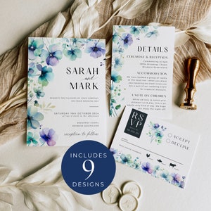 SOFORTIGER DOWNLOAD Aquarell Wildblumen Hochzeitseinladung, Hochzeitseinladung, florale Invite, abstrakte Struktur Blumen - EP005