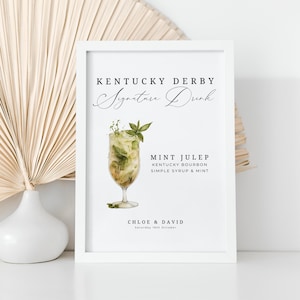 Mint Julep Signature Drink Sign Derby, INSTANT DOWNLOAD, Kentucky Derby Editable Party Menu, Kentucky Mule, Oaks Lily Cocktails - EP100
