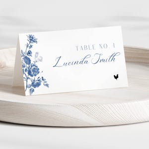 Dusty Blue Tischkarten mit Essen Auswahl, SOFORTIGER DOWNLOAD, French Blue Toile, Winter Hochzeit, Abendessen Auswahl Icons, Florals - EP010