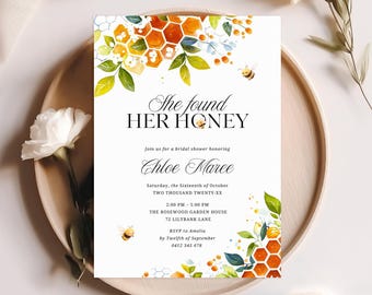Bride To Bee Bridal Shower Invitation, INSTANT DOWNLOAD, She Found Her Honey Invite, Bee Hive Greenery, Meant To Be Invite Card - EP023
