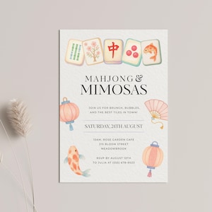 Mahjong Invitation Canva, INSTANT DOWNLOAD, Girls Night Invitation Template, Games Party Invite, Mahjong And Mimosas, Mahjong Tiles - EP017