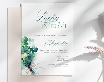 Lucky In Love Bridal Shower Invitation, INSTANT DOWNLOAD, St Pattys Day Invite, March Bridal Shower Invite Template, Shamrock Clover - EP001