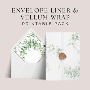 Plantilla para forro de sobre de papel vitela de 5x7 pulgadas, DESCARGA INSTANTÁNEA, superposición de invitación de papel vitela DIY, solapa europea y cuadrada, vegetación botánica - EP012