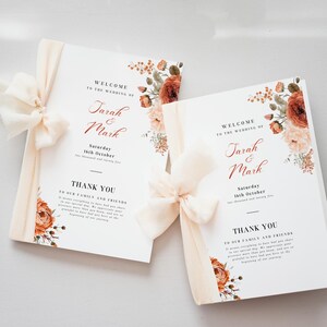 Burnt Orange Wedding Programs, INSTANT DOWNLOAD, Ceremony Program Catholic Church Rust, Fall Wedding Template, Terracotta Florals - EP009