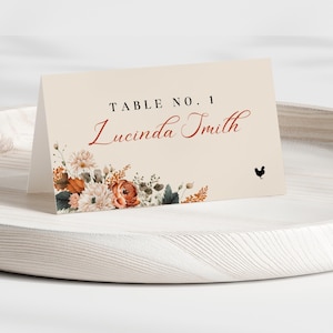 Tarjetas de mesa color naranja quemado con opción de menú, DESCARGA INSTANTÁNEA, Tarjeta de mesa color terracota, Boda de otoño, Iconos de selección de cena, Flores color óxido - EP009