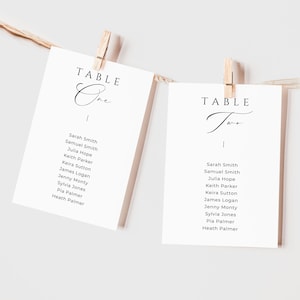 Wedding Seating Chart Template 4x6, INSTANT DOWNLOAD, Modern Elegant Seating Plan, Table Seating Chart Cards 5x7, Minimalist Wedding - EP100