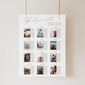 Wedding Seating Chart Template Pictures, INSTANT DOWNLOAD, Photo Location Guest Seating, Travel Seating Sign, Reception Seating Plan - EP100