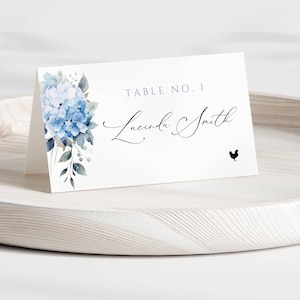 Blue Hydrangea Place Cards With Meal Choice, INSTANT DOWNLOAD, Place Card Dusty Blue, Botanical Wedding, Dinner Selection Icons - EP015