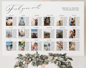 Wedding Seating Chart Template Pictures, INSTANT DOWNLOAD, Photo Location Guest Seating, Travel Seating Sign, Reception Seating Plan - EP100