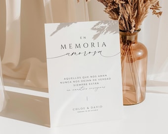 Spanish Memorial Table Sign, INSTANT DOWNLOAD, In Loving Memory Sign, En Memoria Amorosa, Wedding Reception Signage, Minimalist Decor- EP100