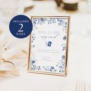 Speelkaarten Gastteken, INSTANT DOWNLOAD, Dek Kaarten Gastenboek, Speelkaarten Bruiloft Teken, Gepersonaliseerde Kaarten, Blauwe Toile Florals - EP010