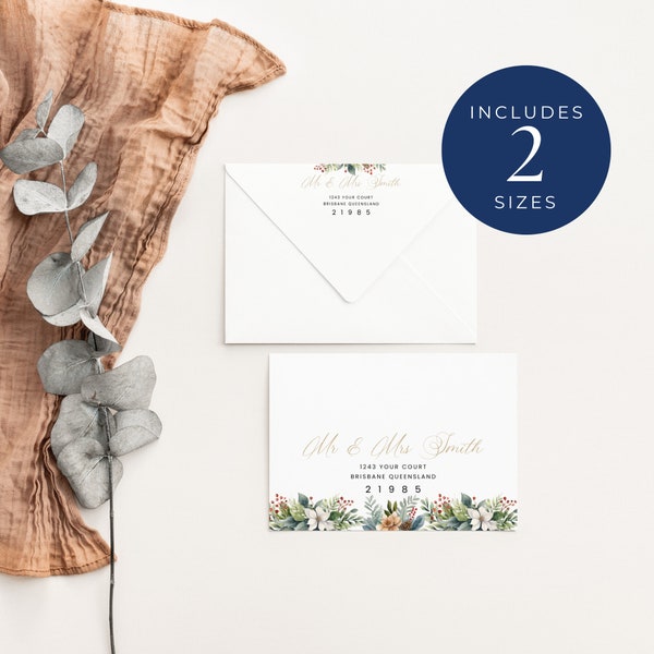 Wedding Guest Address Envelopes INSTANT DOWNLOAD Reply Address, DIY Envelope, Invitation Envelope Address Printing, Christmas Florals- EP002