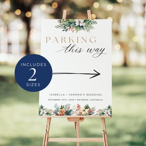 Parking Sign Template For Wedding INSTANT DOWNLOAD Printable Wedding Parking Sign, Arrow Sign Wedding, Custom Sign, Christmas Florals- EP002