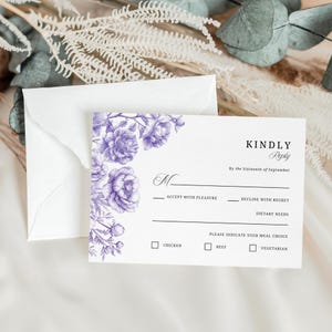 Insertions de faire-part de mariage lilas, TÉLÉCHARGEMENT IMMÉDIAT, veuillez répondre, fleurs intimes lavande, carte Rsvp vintage, toile Français - EP018