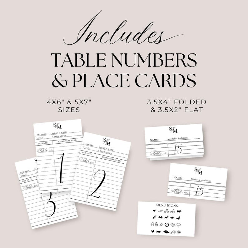 Library Sit Number Library Card Table Numbers, INSTANT DOWNLOAD, Seating Chart 4x6 5x7 ...