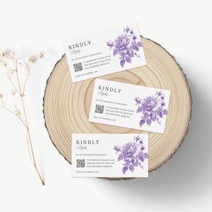 QR-code bruiloft, INSTANT DOWNLOAD, lila vriendelijk antwoord invoegen, websitekaart lavendel, vintage reactie, Franse toile de jouy-EP018