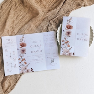 Hochzeitseinladung, INSTANT DOWNLOAD, Boho Florals Trifold Hochzeit Einladungskarte, Intime Vintage Hochzeit Blumen - EP021