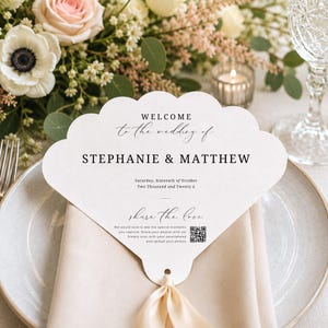 Scalloped Wedding Program Fans, Unique Programs With Qr Code, Wedding Timeline, Outdoor Wedding, DIY Fan Canva, INSTANT DOWNLOAD - EP100