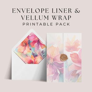 Plantilla para forro de sobre de papel vitela de 5x7 pulgadas, DESCARGA INSTANTÁNEA, superposición de invitación de papel vitela, solapa europea y cuadrada, estampado floral bohemio colorido - EP008