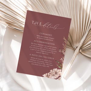 Carte de détails de faire-part de mariage bohème, TÉLÉCHARGEMENT IMMÉDIAT, blush floral élégant, mariage vintage romantique, fleurs rustiques rose poudré - EP021