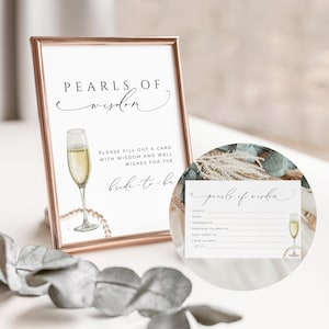 Pearls Of Wisdom Zeichen, SOFORTIGER DOWNLOAD, Perlen und Prosecco Verkaufsrabattkarten, Rat und Wünsche Brautdusche, Brunch und Sekt Karte - EP100