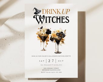Spooky Bachelorette Invite, INSTANT DOWNLOAD, Drink Up Witches Invitation, Witch Bridal Shower, Gothic Bachelorette Party, Halloween - EP001