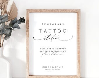 Temporary Tattoo Station Wedding Sign, INSTANT DOWNLOAD, DIY Tattoo Booth Sign, Our Love Is Forever, Fun Wedding Favor, Minimalist - EP100
