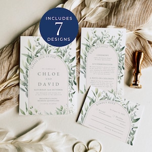 Greenery Hochzeitseinladungsreihe Vorlage, SOFORTIGER DOWNLOAD, Bearbeitbares Einladungsset mit Blättern, gut beschreibbare Einladungskarte, Botanicals - EP012