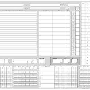 Op de afbeelding: Een blanco cricket scorecard met secties voor teamnamen, innings, overs, runs, wickets en een gedetailleerde scorecard voor elke speler. De scorecard is gedrukt op wit papier met zwarte lijnen.