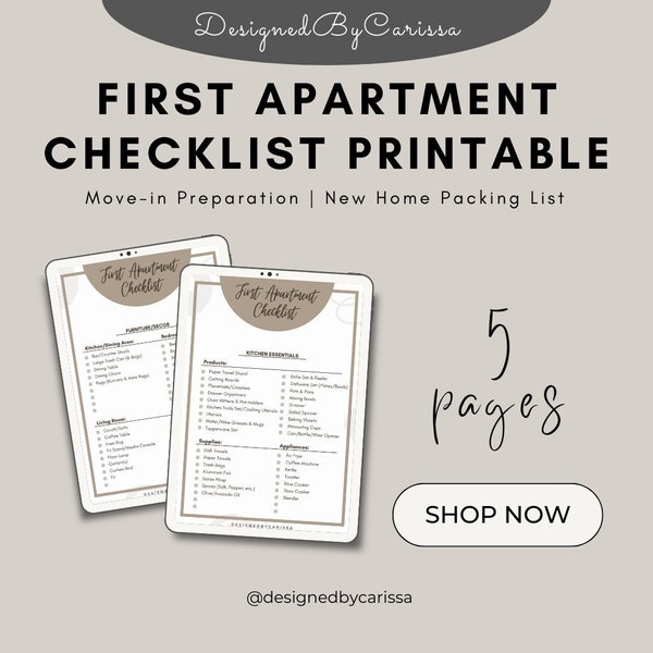 First Apartment Checklist Printable | Move-In Preparation | New Home Packing List | Instant Download