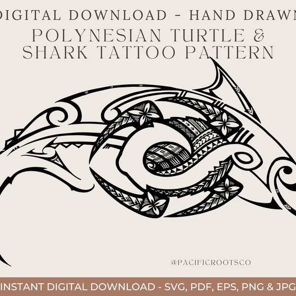 Polynesian Turtle & Shark Hook Samoa Digital Download Tattoo Pattern Tribal Tatau Pacific Island 684 685 Motif Culture Pattern SVG PDF EPS