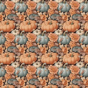 Autumn halloween Flower Fall Pumpkins Pattern black background