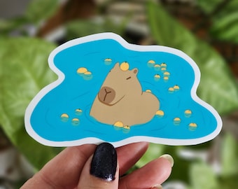 Pegatina de Capybara Onsen: pegatina brillante o mate resistente al agua, bonita pegatina de capibara para portátil, vinilo para botella de agua