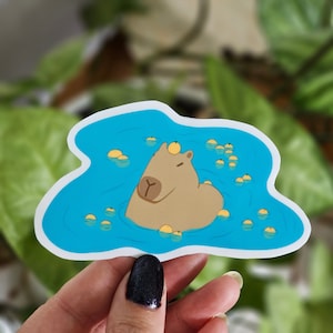 Pegatina de Capybara Onsen: pegatina brillante o mate resistente al agua, bonita pegatina de capibara para portátil, vinilo para botella de agua
