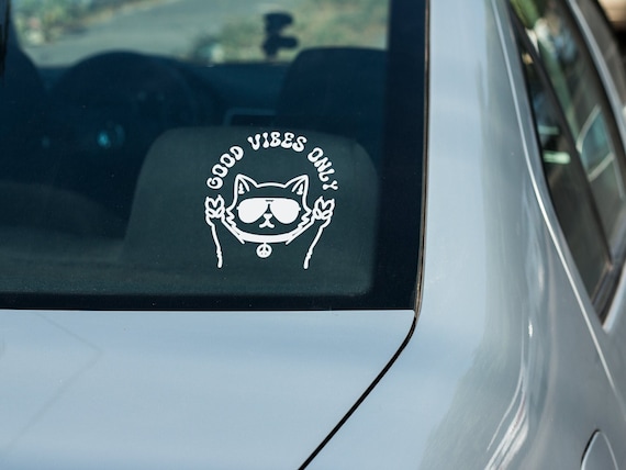 Good Vibes Only Cat Vinyl Decal - Cat Bumper Sticker Good Vibes Only Car Decal Car Window Sticker Groovy Cat Hippy Cat