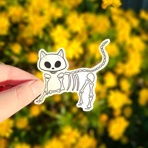 Cat Skeleton Sticker Matte Halloween Sticker for Laptop Vinyl Decal for Phone Sticker for Waterbottle Goth Sticker Gift for Cat Lover Trendy