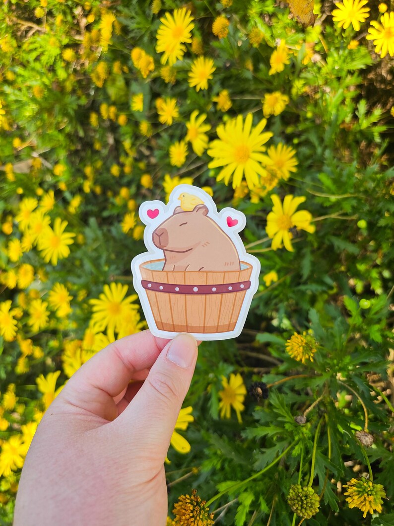 Tub Cappy Sticker - Capybara Sticker Glossy Waterproof Sticker Cute ...
