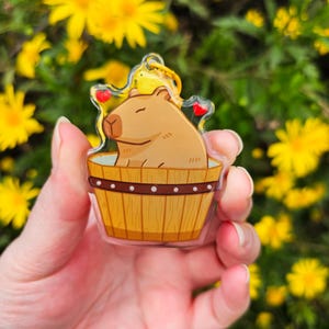 Tub Cappy Acrylic Keychain - Cute Cappy Charm Capybara in a Bath Cartoon Double Sided Epoxy Keyring Animal Lover Gift Kawaii Rodent
