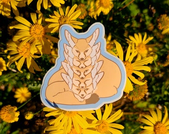 Fennec Fox Pile Sticker Cuddling Foxes Glossy Waterproof Sticker for Waterbottle Fox Decal for Laptop, Cute Sticker for Phone Sticker Gift