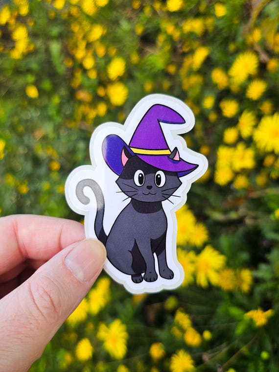 Withcy Cat Sticker Black Cat Sticker Glossy Witch Cat Sticker
