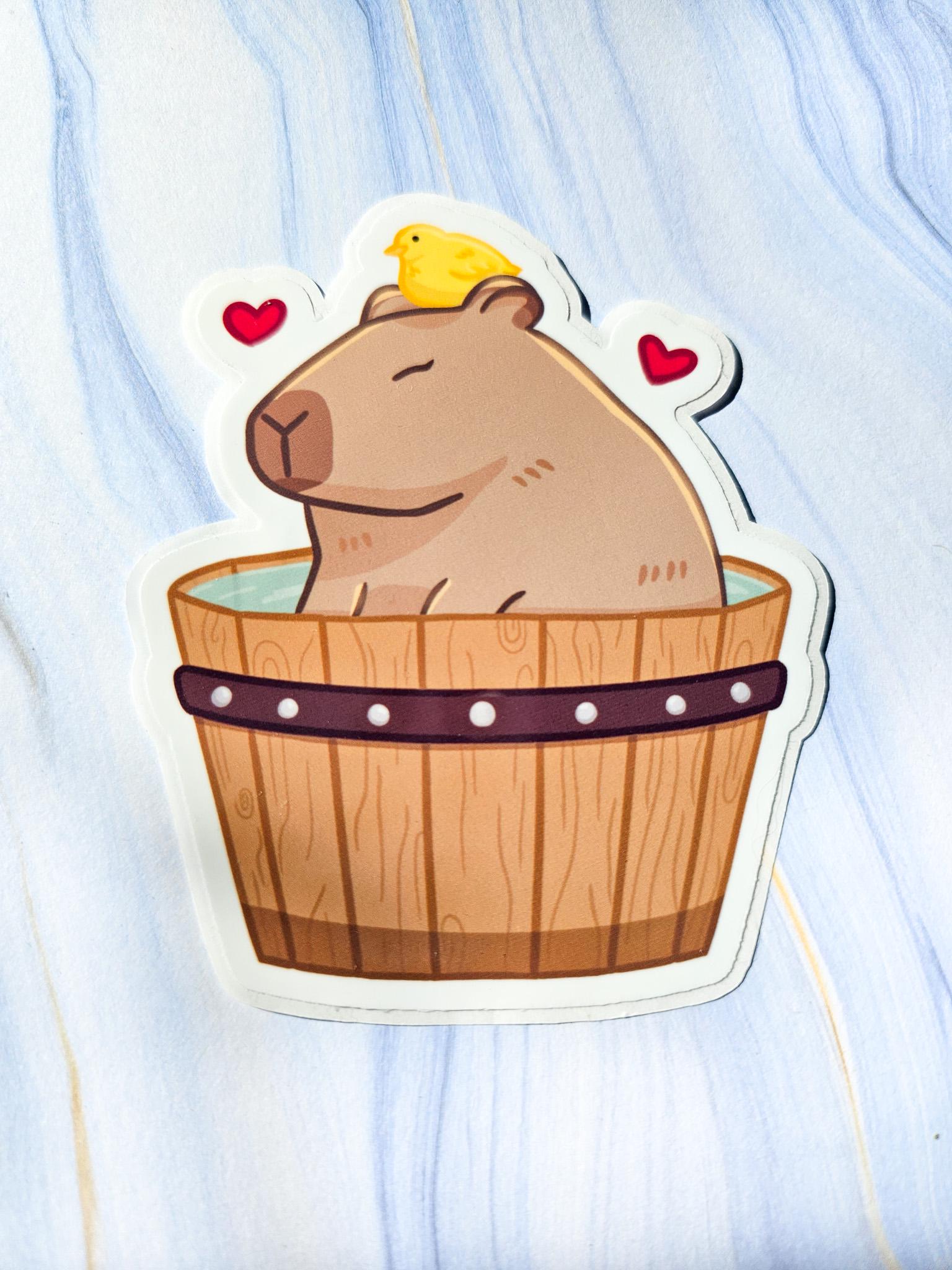 Tub Cappy Sticker - Capybara Sticker Glossy Waterproof Sticker Cute ...