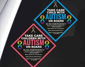 Children/Child With Autism On Board Infinity & Ribbon | Printed Sticker | Autism Awareness | Autism Car Sticker | Autism On Board Sign |