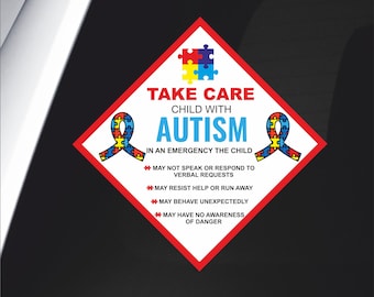 Take Care Children/Child With Autism  | Printed Sticker | Autism Awareness | Autism Car Sticker | Autism On Board Sign